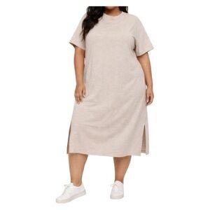 Old Navy Light Tan Cotton Slub T-Shirt Midi Dress Side Splits - Size 2X